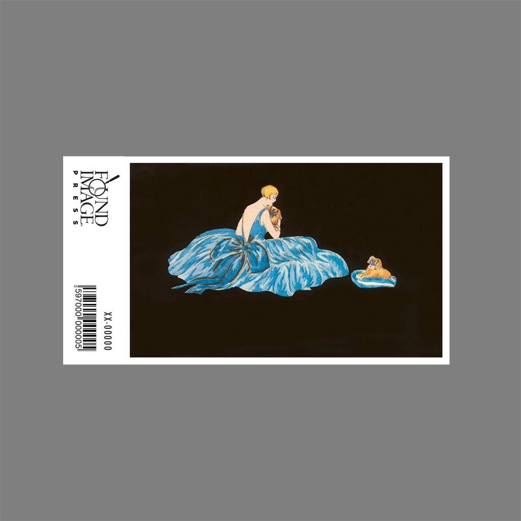 Found Image Press - Wholesale Sticker - Sticker DG-45 Woman in Blue Gown with Shitzu on Pillow1