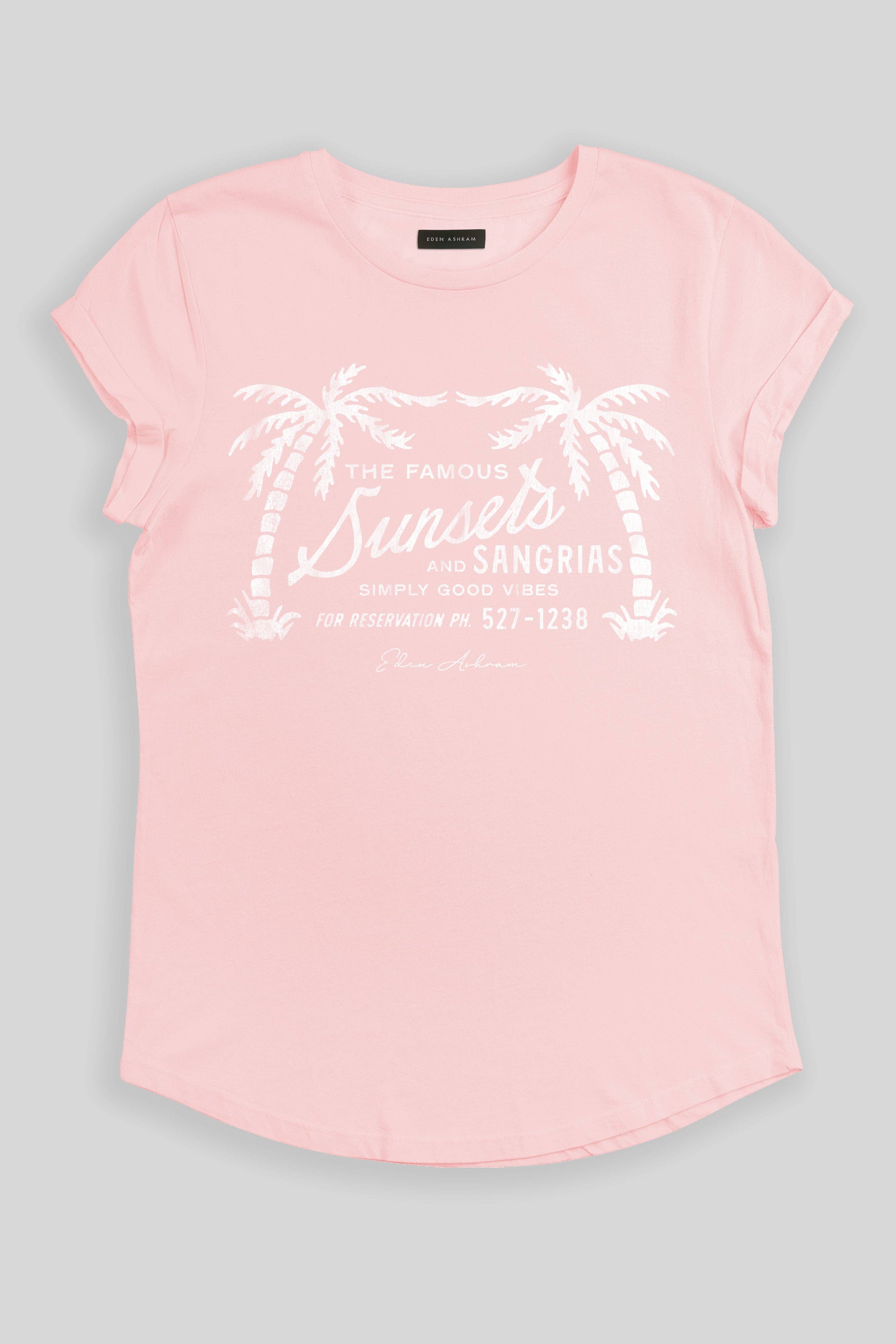 Eden Ashram – wholesale Screen printed t-shirt – Women′s – The Famous Sunsets and Sangrias Premium Rolled Sleeve T-Shirt0