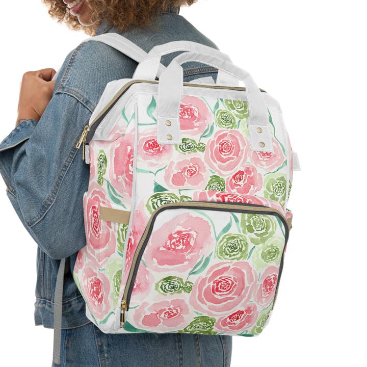 Mochila de Fraldas com Estampa Floral Vibrante em Aquarela por atacado de Oceane's Echo