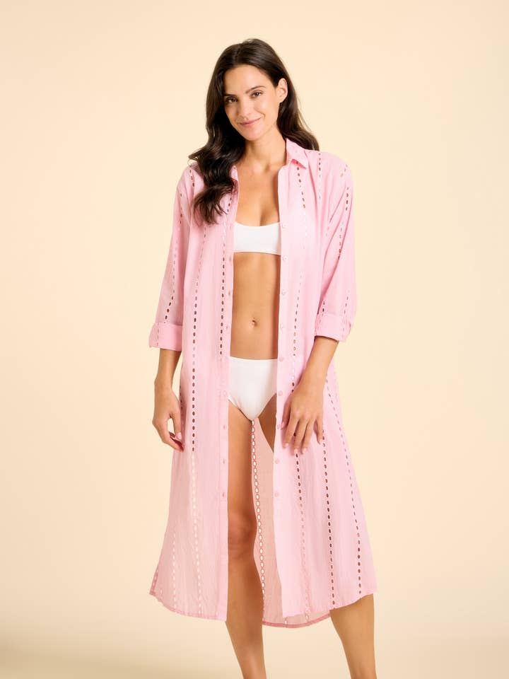 Positano Maxi Shirt Dress - Light Pink for wholesale by Sitano