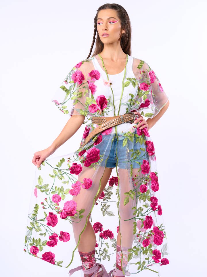 Vakantie van Liefde Geborduurde Mesh Kimono / Topper voor wholesale door Aratta | Women's Fashion