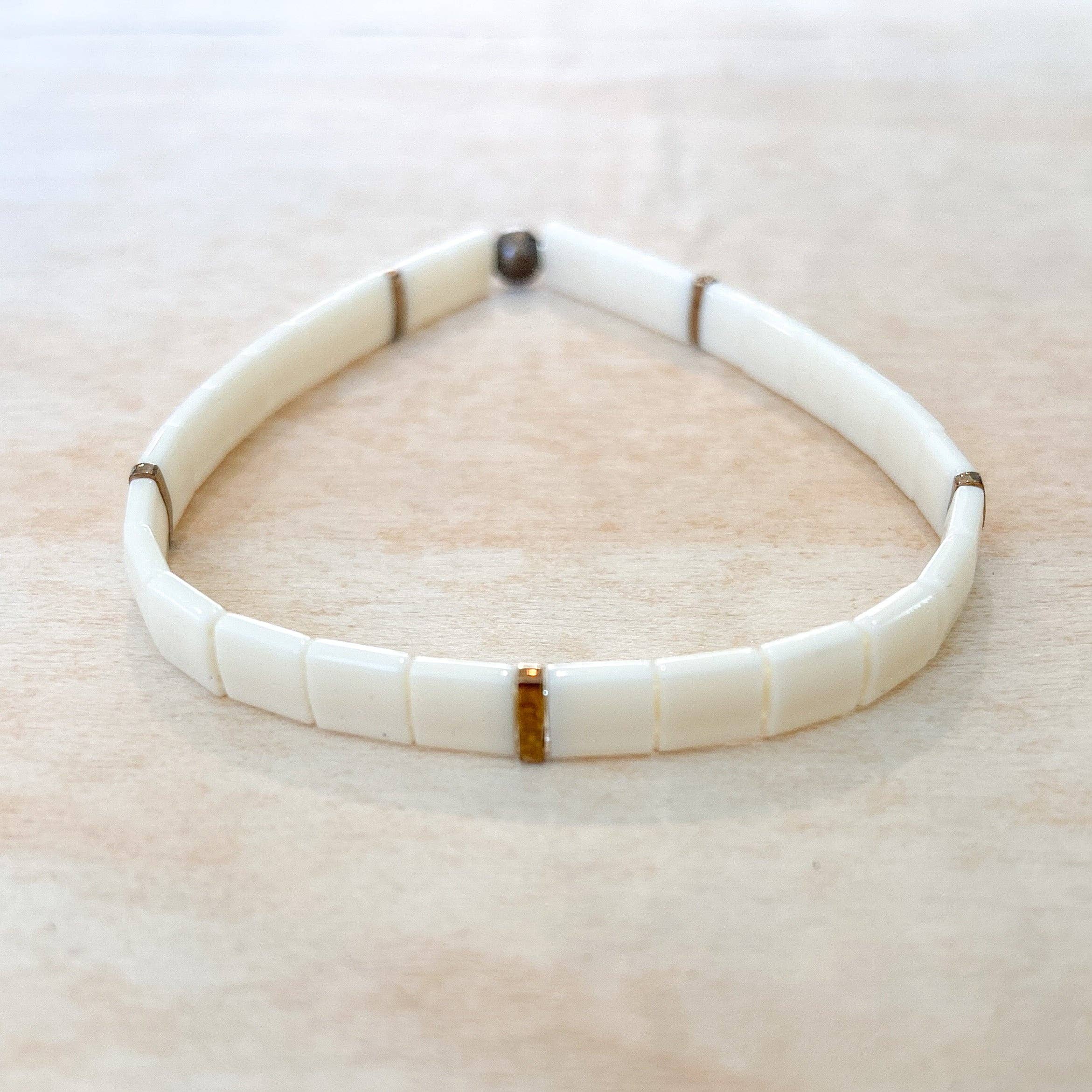 Libbies Bracelets - Wholesale Beaded Bracelet - Always Shiny Cream and Bronze Beaded Bracelet0