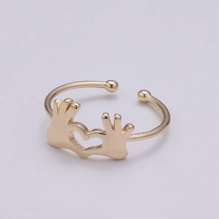 Aim Eternal - Wholesale Band/Stacked Ring - Gold Heart Hand Gesture Ring Heart Shaped Hands - Heart Sign - Heart Hands Ring- Hands Jewelry for Valentine Gift BFF friend R-245