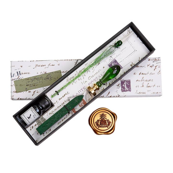 Freund Mayer & Co. - Wholesale Pen - Green Glass Wax Seal & Calligraphy Pen & Ink Set