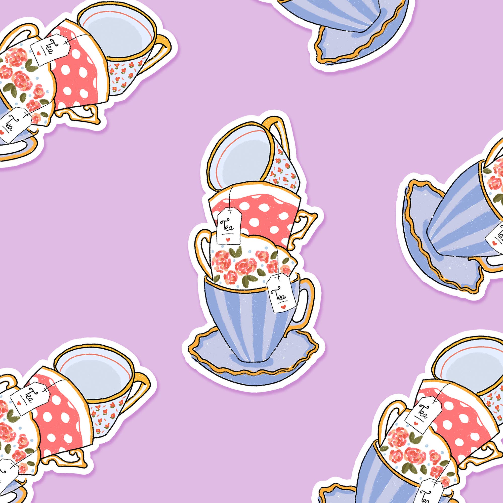 Footnotes - Wholesale Sticker - Stack of Tea Cups 3 x 3 in - Everyday Sticker1