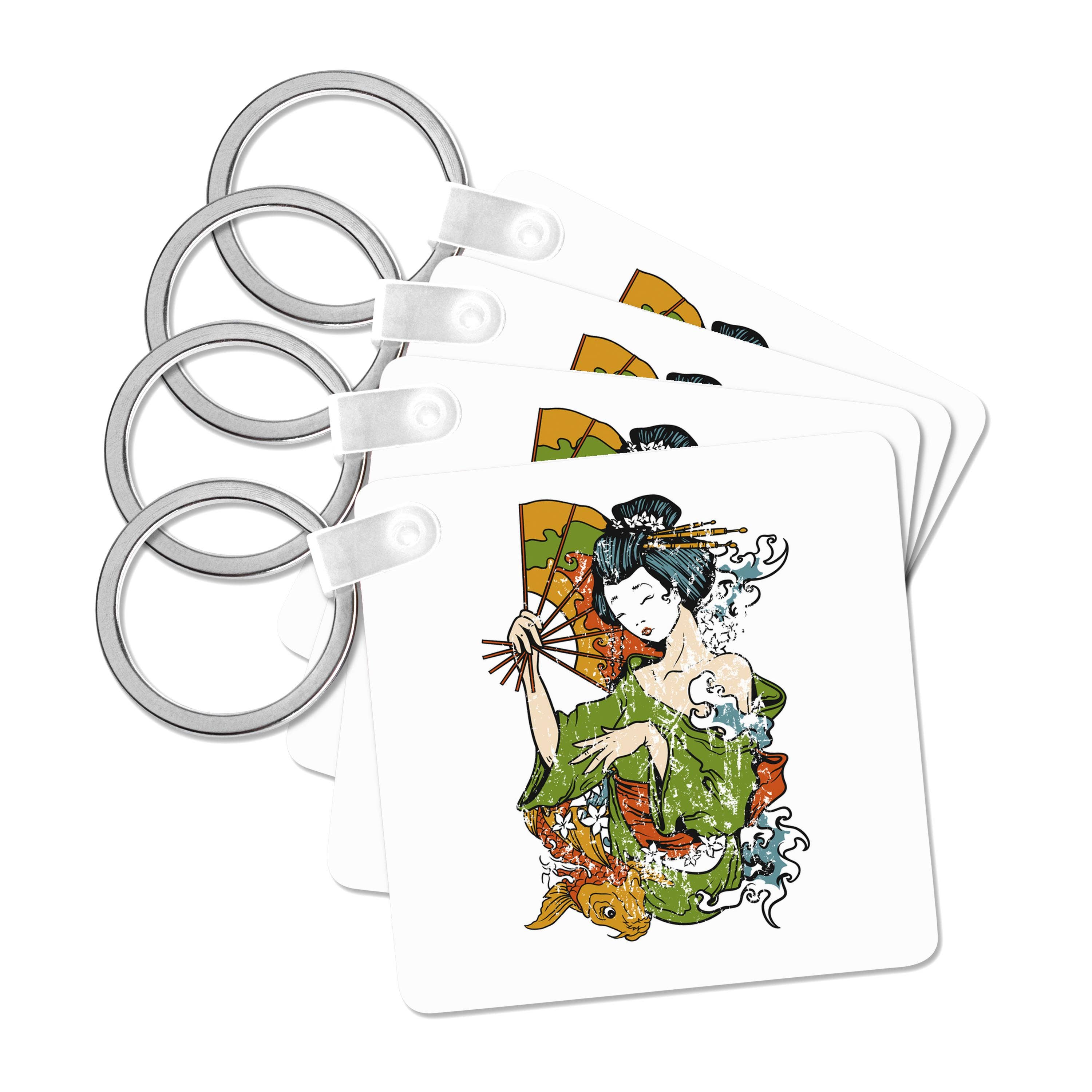3dRose - Wholesale Keychain - Unisex - 3dRose, Japanese Geisha With Fan Watercolor Illustration, Key Chain0