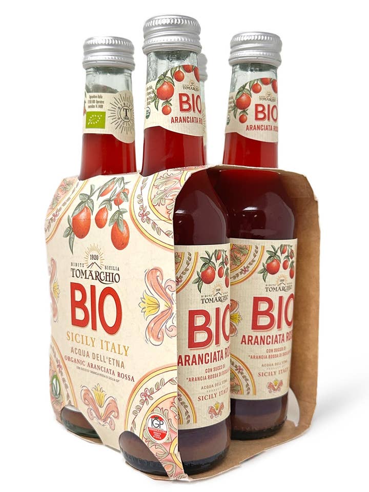 Tomarchio Organic Sicilian Blood Orange Soda, 4 x 9.3 Fl Oz (275ml) – Italian Sparkling Fruit Juice Drink for wholesale by Food To Live