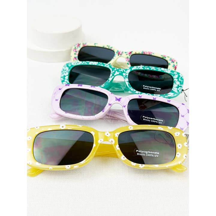 MIX COLOR Flower Pattern Retro Oval Sunglasses for wholesale on Faire