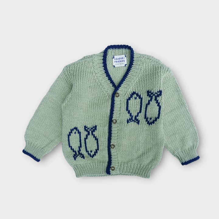 Sardine Intarsia Merino Wool & Baby Alpaca Kids Cardigan for wholesale by League of Friends
