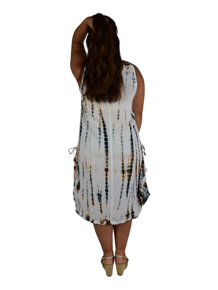 Island Style Clothing Co by Akamai Distribution Ltd - Wholesale Dress - Women's - Antigua Dress - Tie Dye - Taupe and White