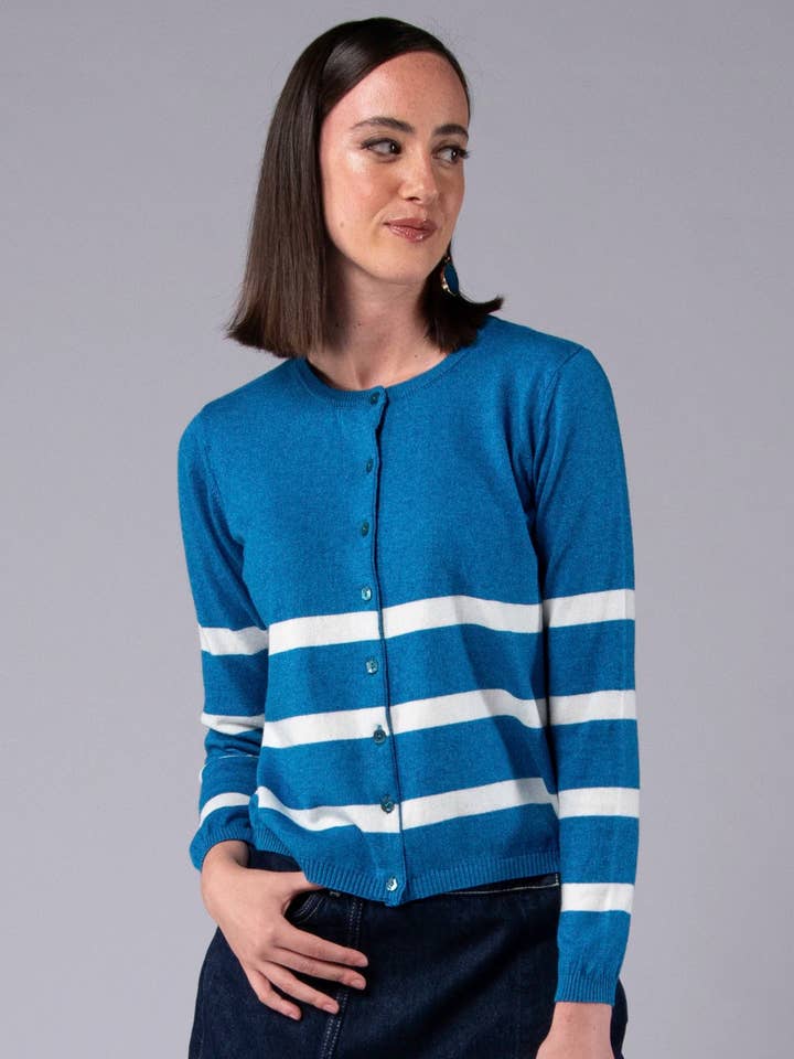 Gestreifter Mantel aus Merinowolle und Bio-Baumwolle für den Großhandel von Achega Knitwear