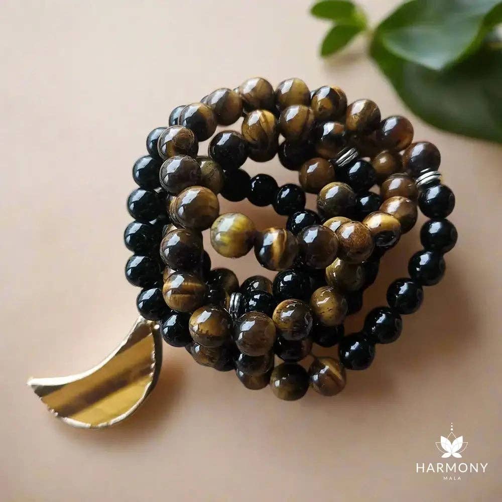 Harmony Mala – wholesale Beaded/pearl necklace – Black Onyx and Tiger Eye Moon Pendant Mala Bead Necklace 6