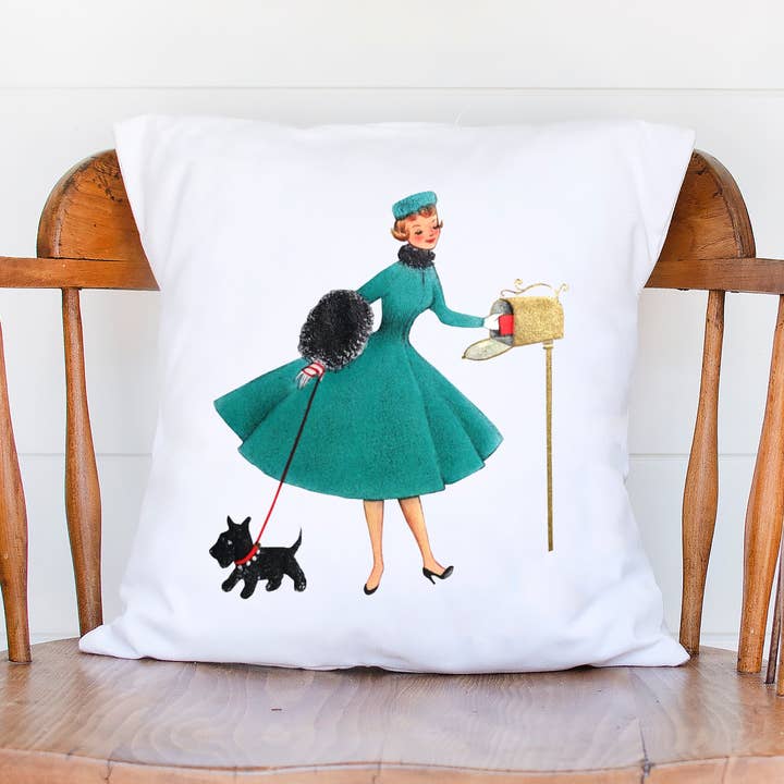 Christmas Vintage Lady with Dog Pillow Cover Only for wholesale by Love You a Latte Shop