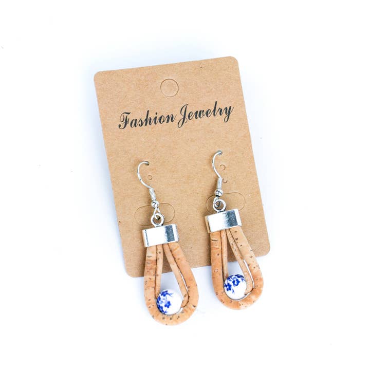 Meninas Bonitas Cork - Wholesale Dangle Earrings - natural cork cord and plastic pearls handmade earrings-ER-184-MIX-53