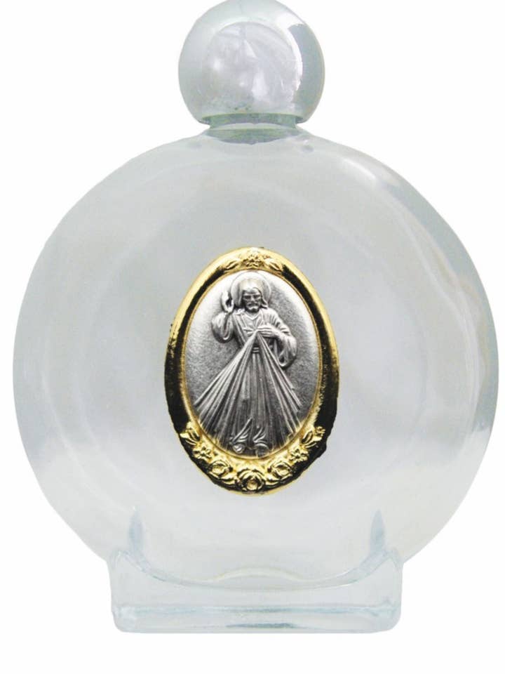 Divine Mercy Holy Water Bottle 3.25x4.5" for wholesale by Goldscheider of Vienna