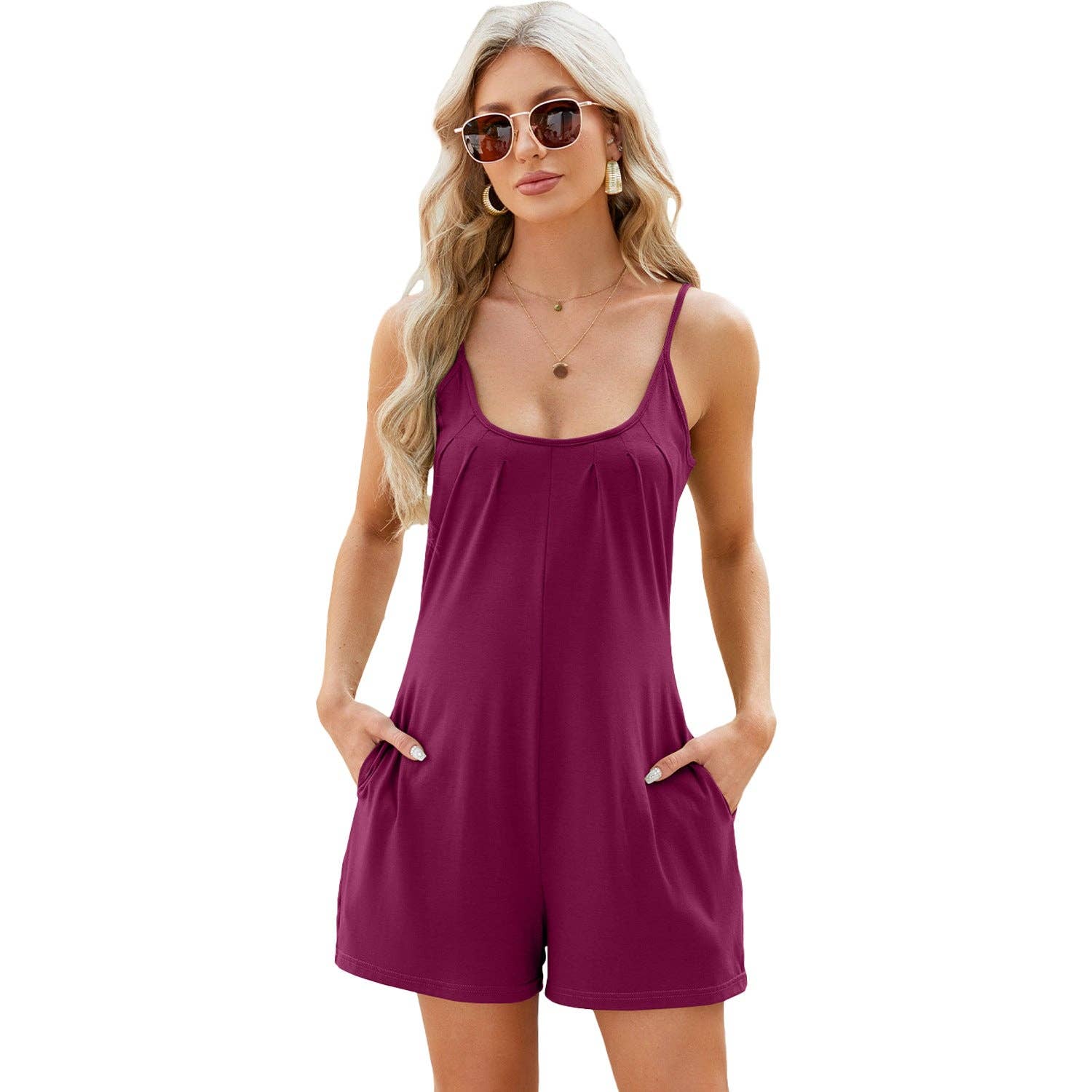 Chicto - Wholesale Romper - Women's - Strap jumpsuit casual shorts spring/summer new cross-border solid color loose pocket jumpsuit3