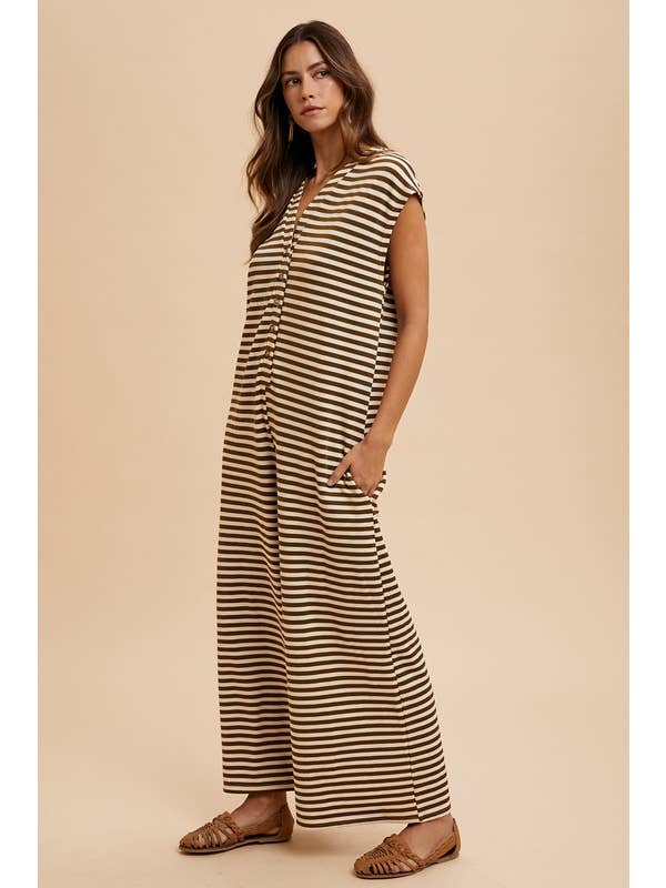 MOCHA Knit Stripe Wide Leg Button Down Jumpsuit for wholesale on Faire2