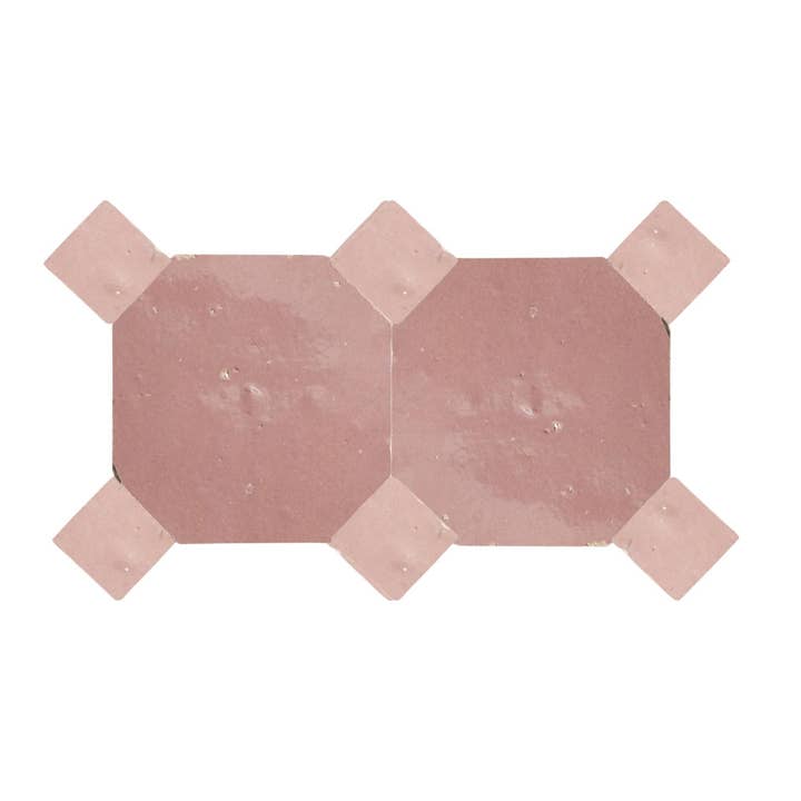 Handcrafted Pink Moroccan Zellige Tiles – Octagon & Bouchon Patterns for wholesale by Moroccantastics