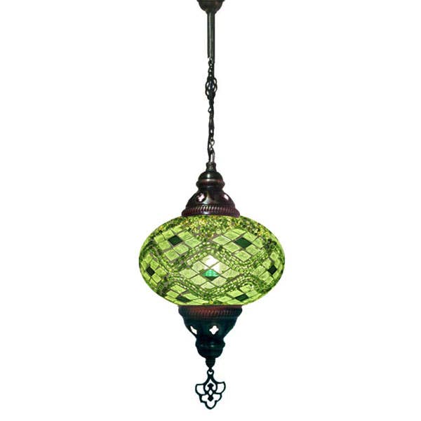 Suspension Lustre Mosaïque - Vert 3 rangées de losanges en mosaïque pour la vente par Access by Mediterranean Concepts