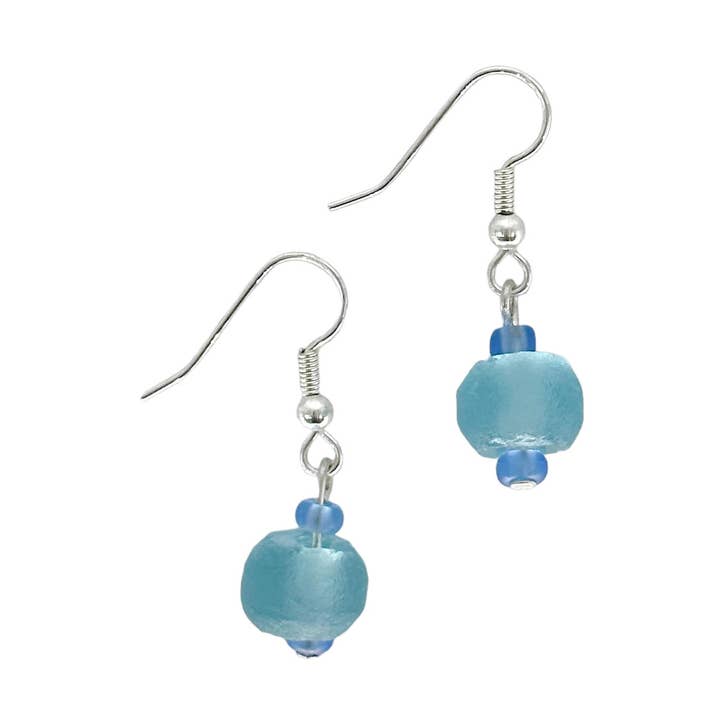 Recycled Sea Glass Beach Glass Earrings Turquoise for wholesale by Maka Imports