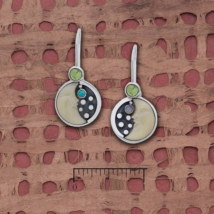 Tagua Nut Half Moon w/ Peridot At Top and Opal Earrings for wholesale by Tidepool