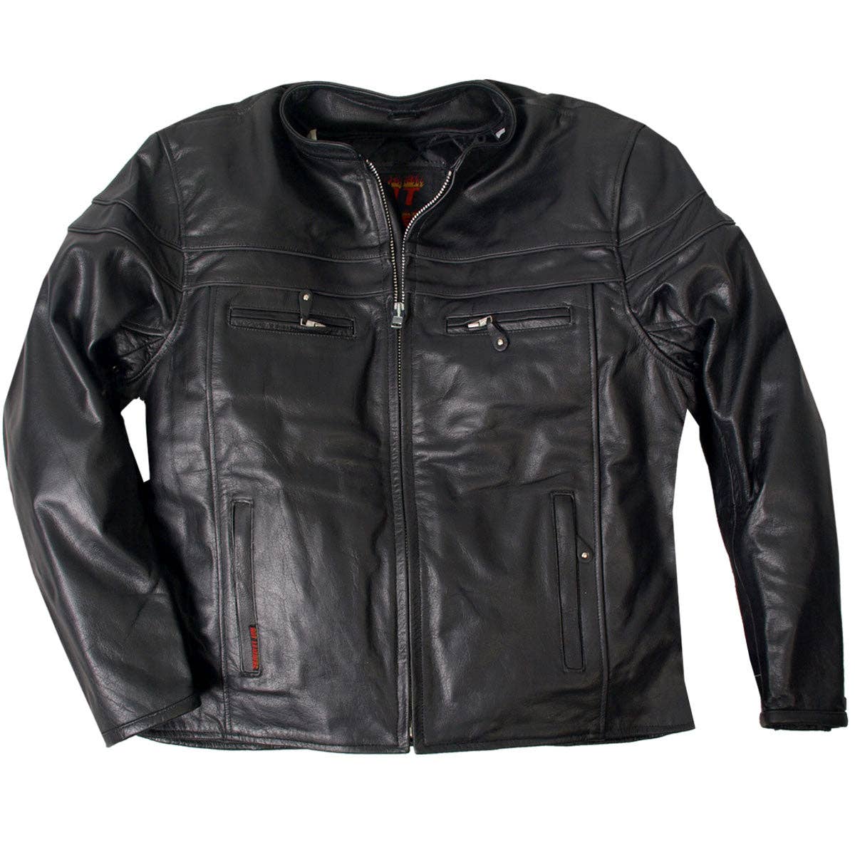 BLK Hot Leathers JKM1011 Men's Black Leather Vented Motorcycle Racer Jacket with Double Piping for wholesale on Faire5