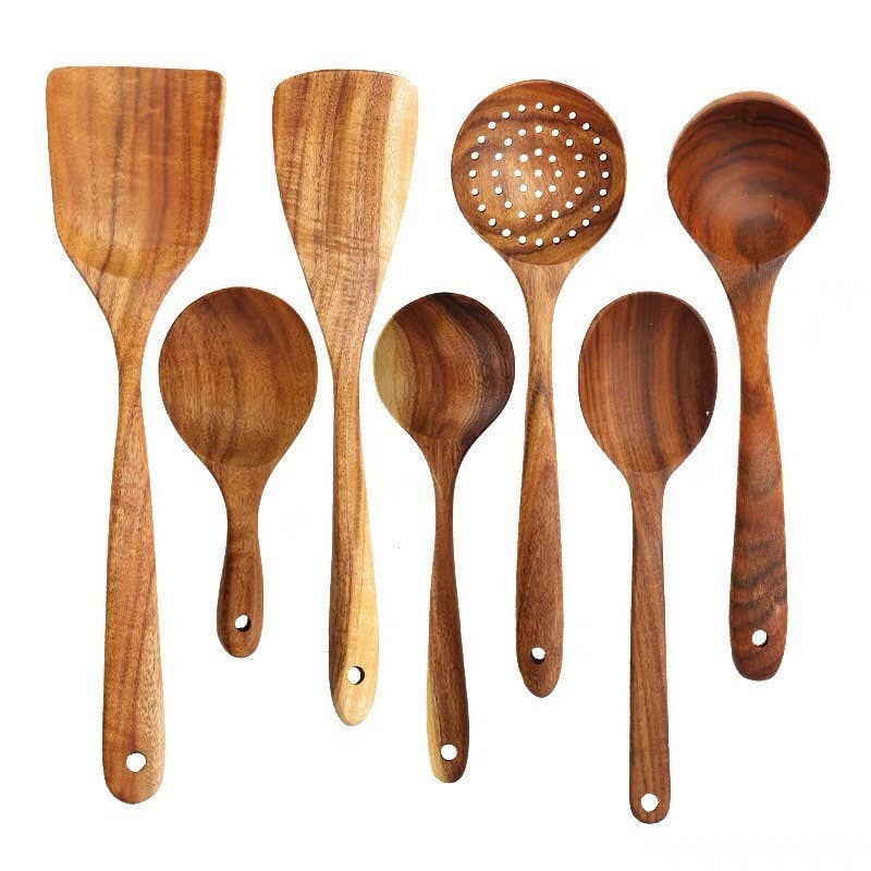 Gohobi （We cover U.S. import duties） - Wholesale Kitchen Utensil Set - Gohobi A Set of 7 Wooden Kitchen Utensils Cutlery0