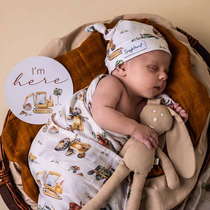 Organic Muslin Wrap - Diggers and Tractors Organic Muslin Wrap - Diggers and Tractors
