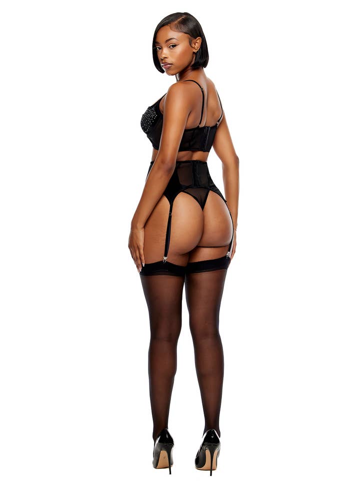 Noir Ensemble de lingerie pour soutien-gorge long en velours et strass Catght Your Eye - Noir en vente sur Faire