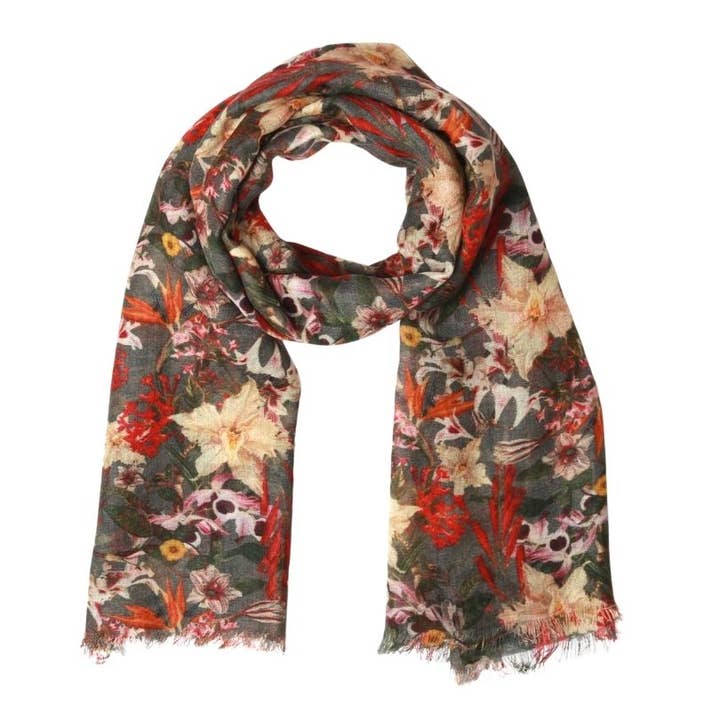 Autumn Tapestry Merino Wool Scarf – Botanical Winter Designer Scarf for wholesale by Namaskar Australia