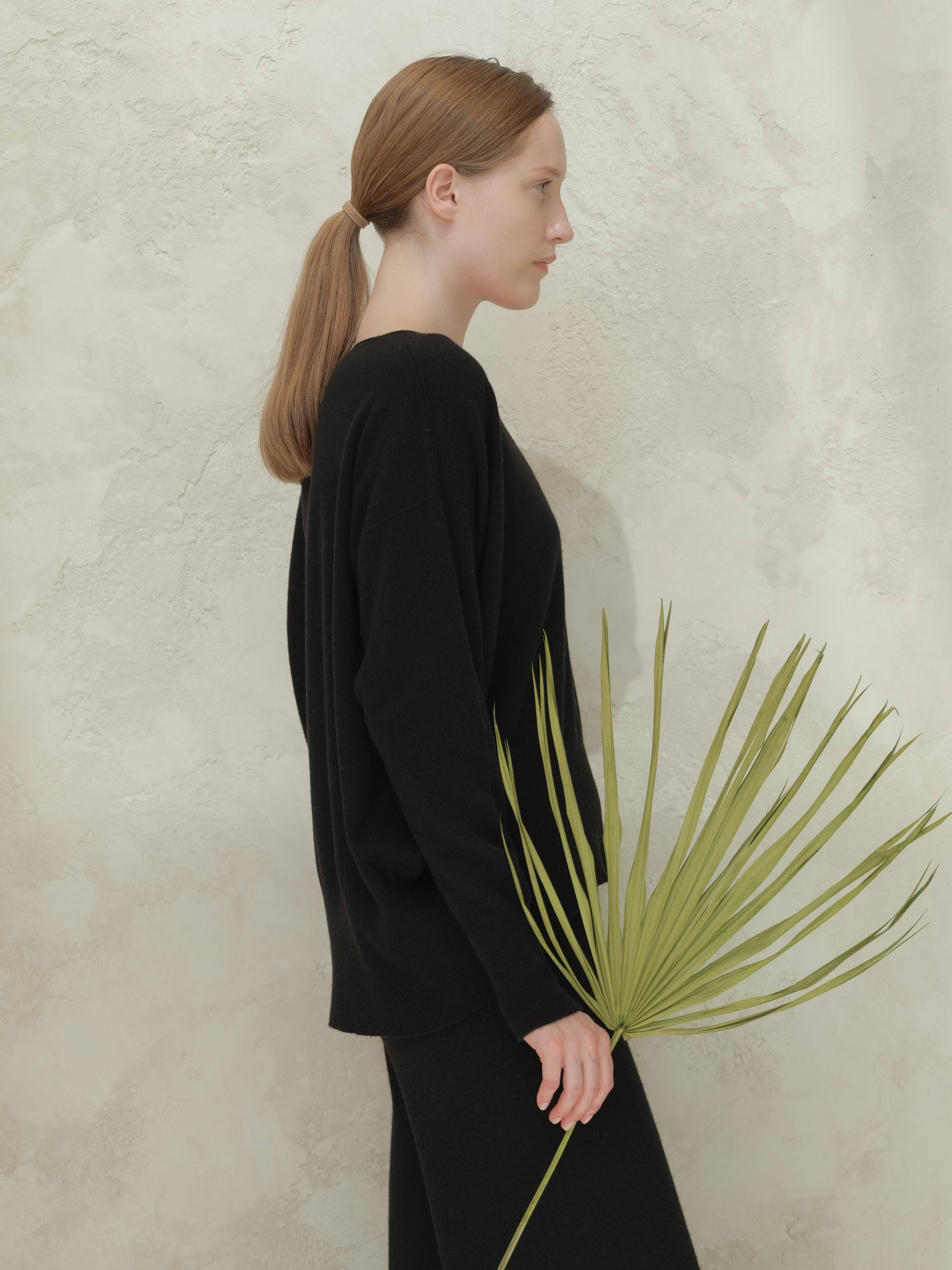 Lèmme - Vente Pull en maille – femme - Pull maxi à col en V en cachemire mélangé1