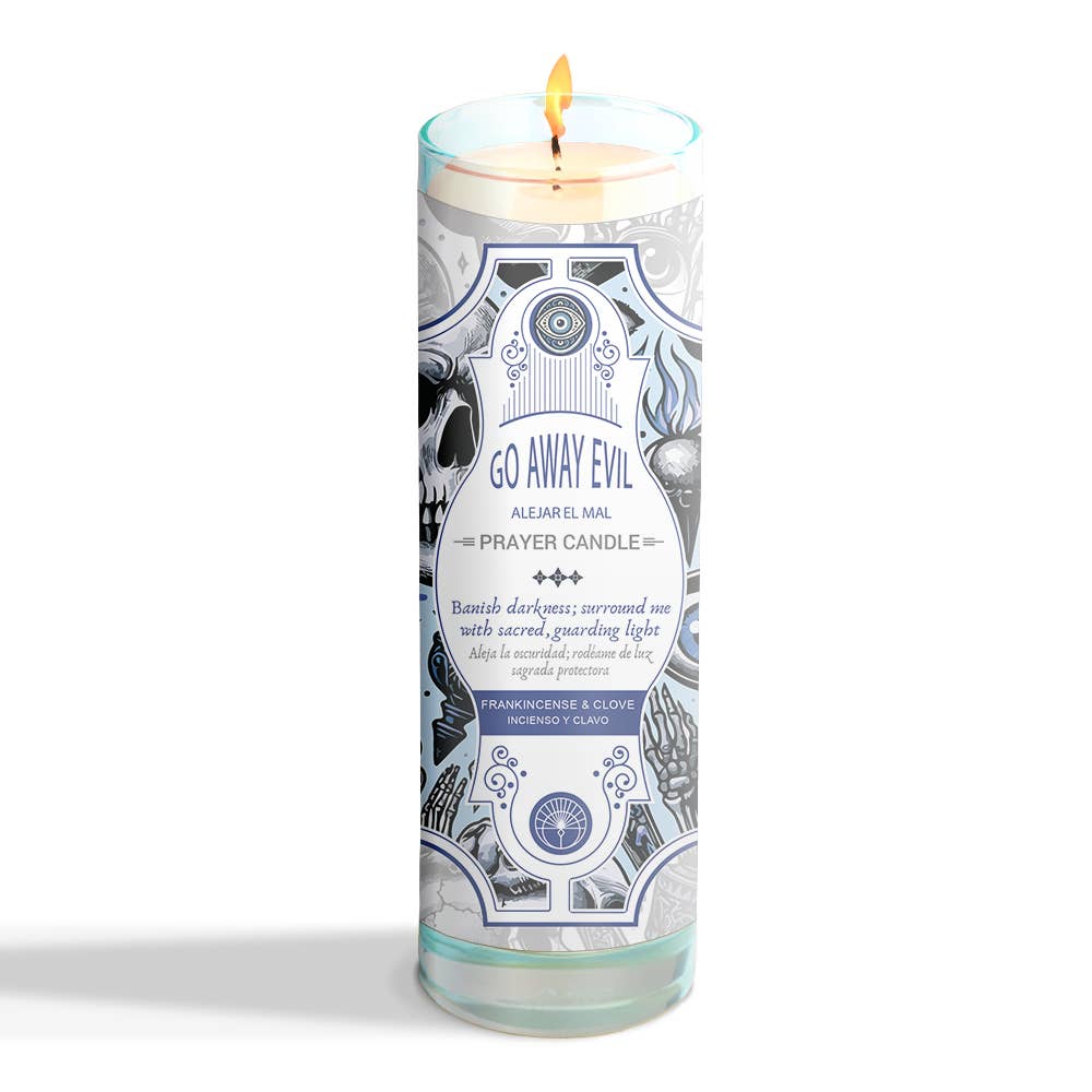 Designs by Deekay Inc. - Vendita all'ingrosso Candele votive - Candela di Preghiera Via il Male 8" (9,5 oz)2