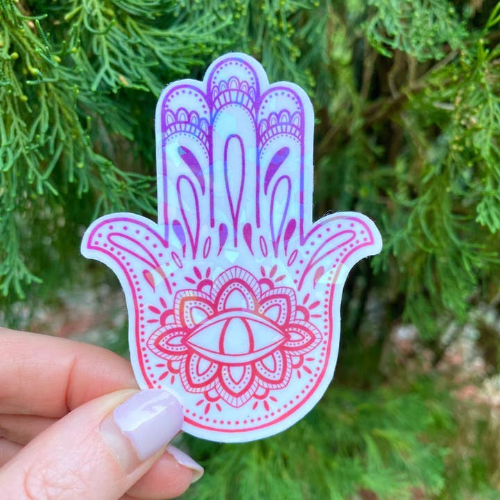 Holographic Hamsa Sticker for wholesale by Rise & Align