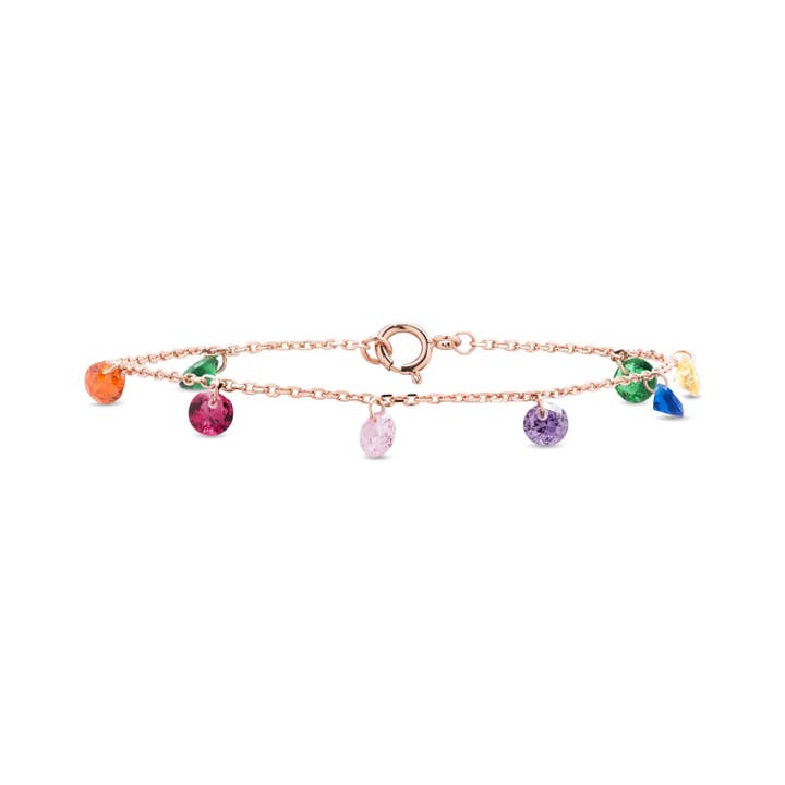 Pulsera de Plata de Ley 925 con Circonita Multicolor acabada en oro rosa de 18K - Rolcon para venta al por mayor de Luxenter