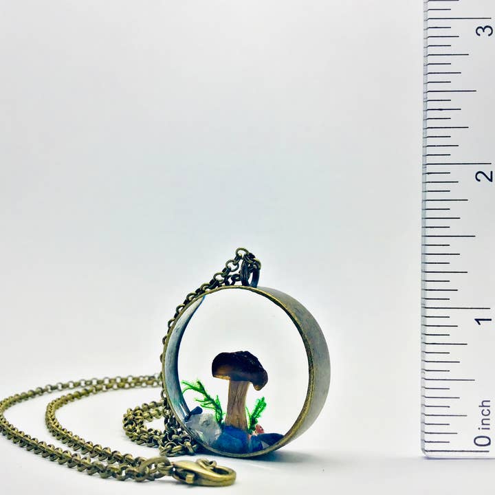 Real Mushroom Curiosity Necklace Pendant 1.25" # 696 for wholesale by Fungus Farm LLC