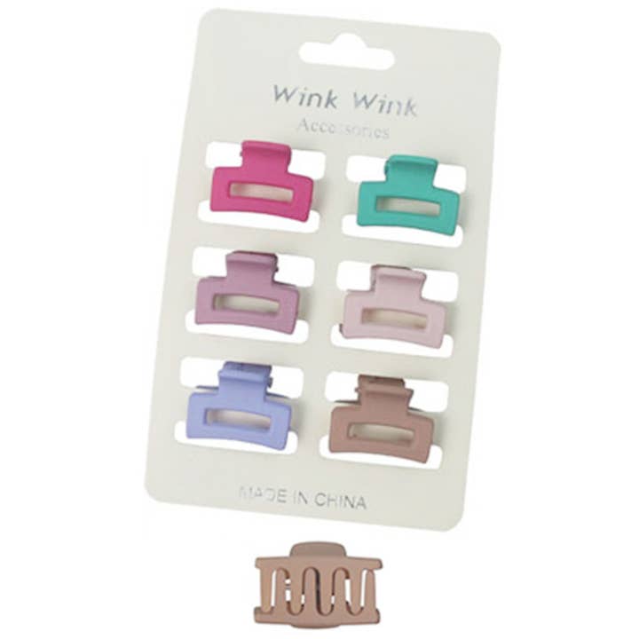 Cap Zone - Wholesale Hair Clip - Women's - Mini Matte Block Clip Hair Claw 6 pcs/pack