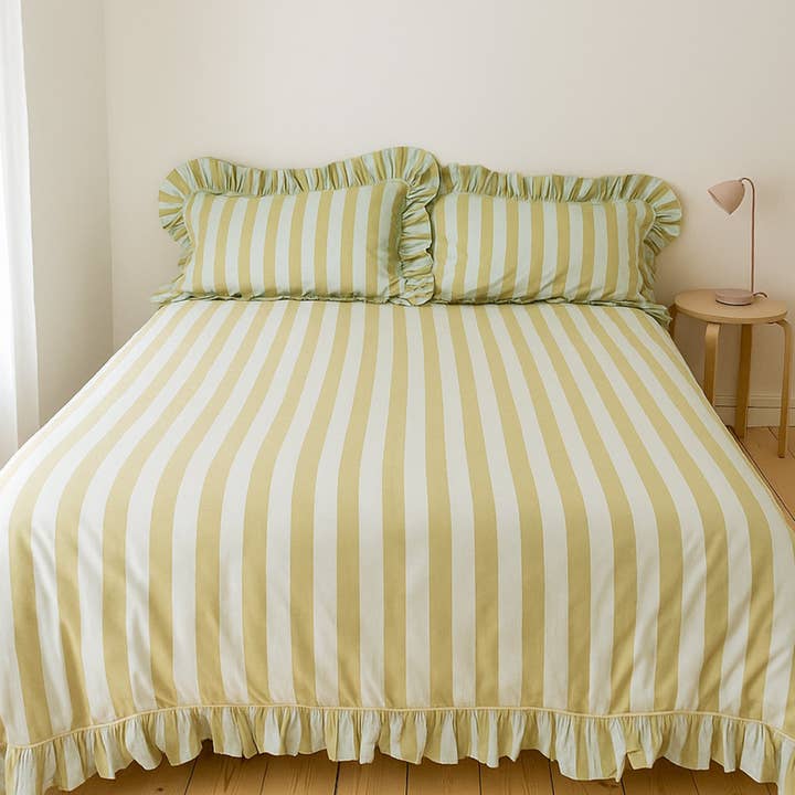 TBCo - Wholesale Bedding Set - Cotton Duvet Cover & Pillowcases Set in Mint Stripe