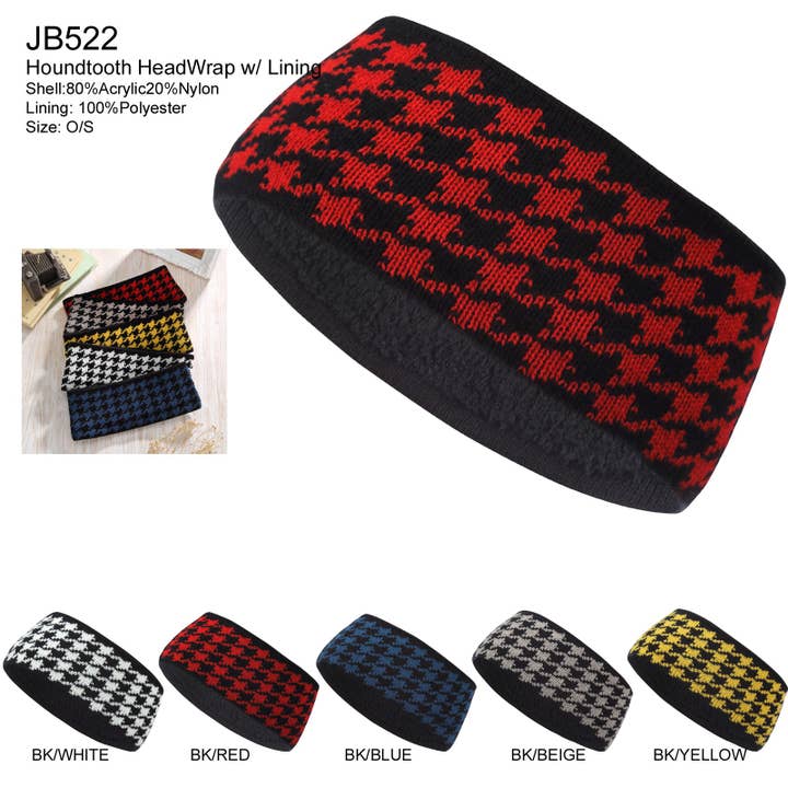 JB522 - One Dozen Headband W/ Hounds Tooth Accents for wholesale by Jasper Trading LLC