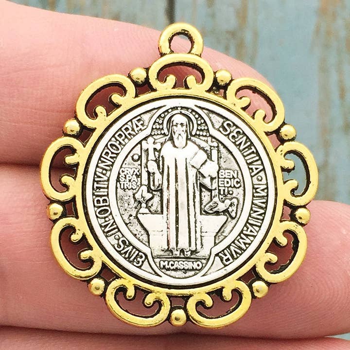 Treasure Island - Wholesale Individual Charm/Pendant - St Benedict Pendant Charm, Silver and Gold3