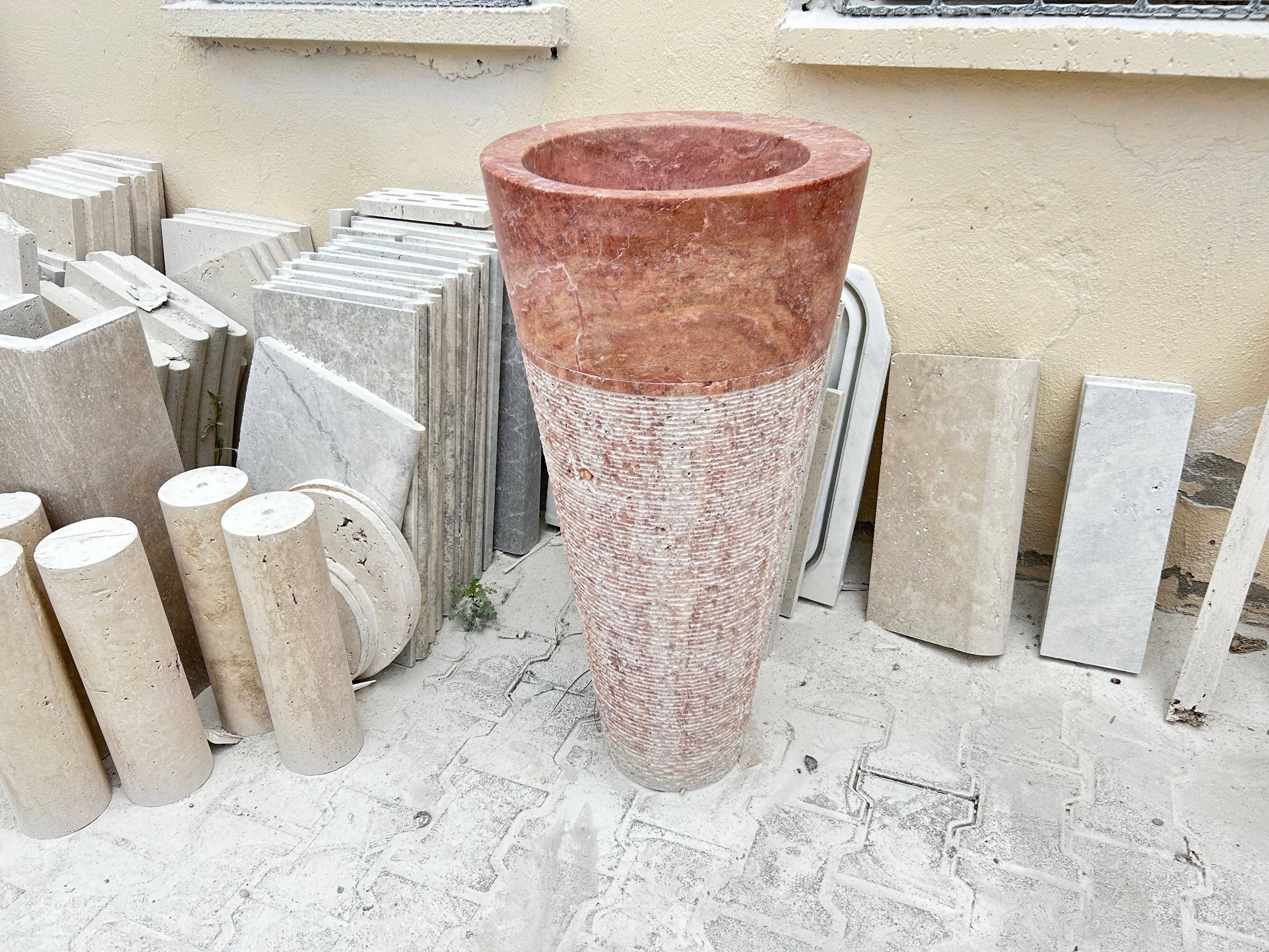 Arbon Marble - Wholesale Bathroom Accessory Set - Red Travertine Pedestal Sink Rustic Design, Powder Room Free Standing Sink for Farmhouse Bathroom1