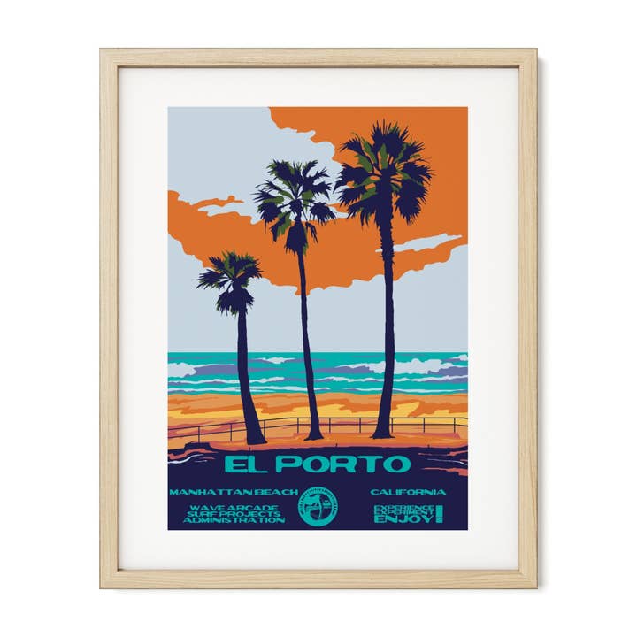 El Porto WPA Surf Poster | Vintage Manhattan Beach Art Print for wholesale by WAVE ARCADE