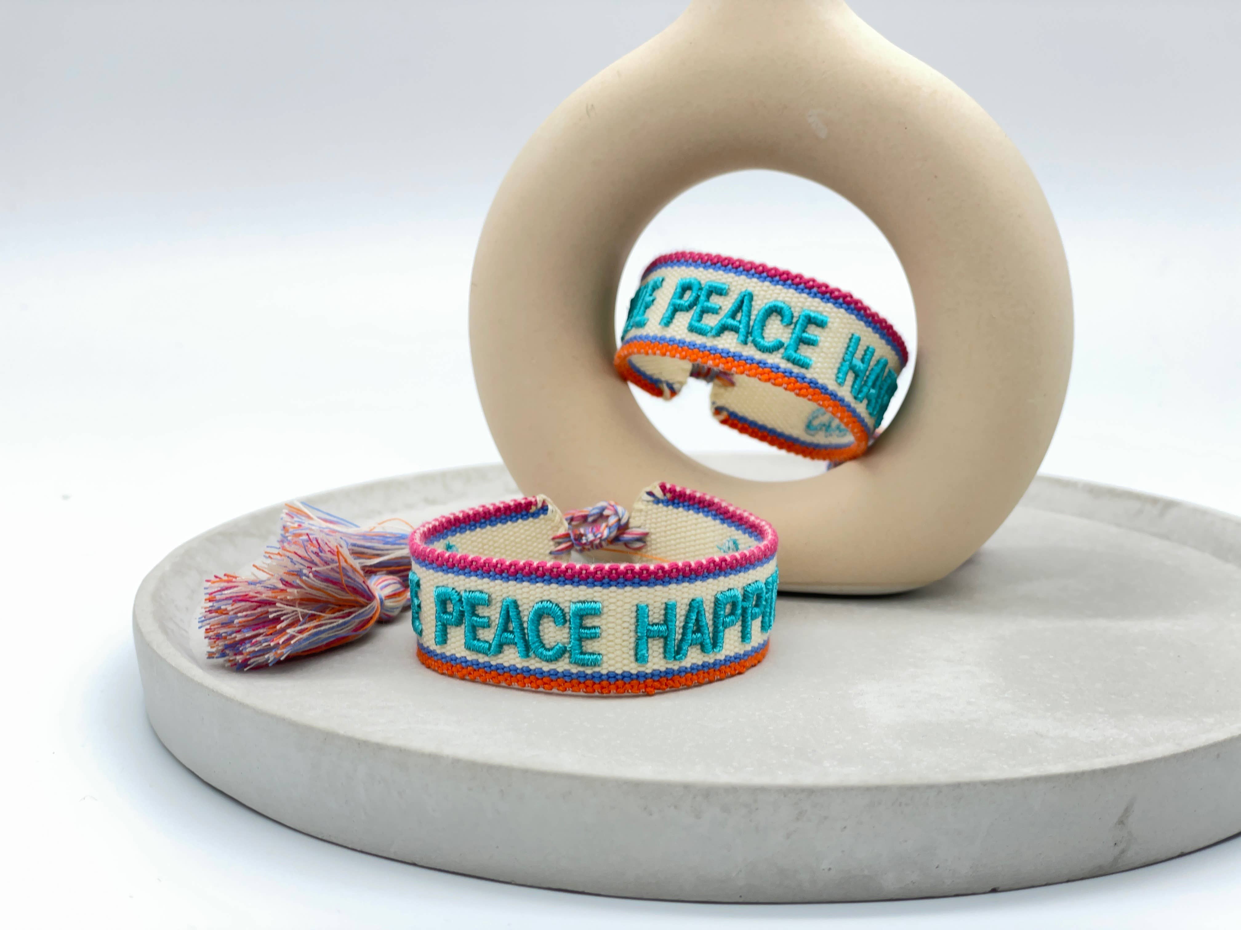 Parsley & Pepper - Wholesale Woven/Braided Bracelet - LOVE PEACE HAPPINESS statement bracelet woven, embroidered4