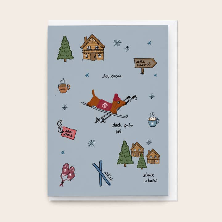 "Alpine Doxie” Greeting Cards for wholesale by Rue 32