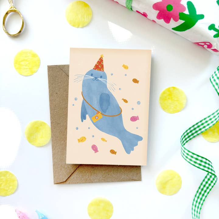 Lauren Sissons Studio – Großhandel Geburtstagskarten – Mini-Karte mit Siegel, illustriert, niedlich, für Kinder, zum Geburtstag, Spaß am Meer