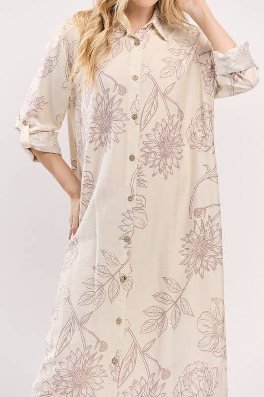 Pink Irene Wholesale - Wholesale Dress - Women's - Women Woven Floral Print Button-Down Maxi Dress9