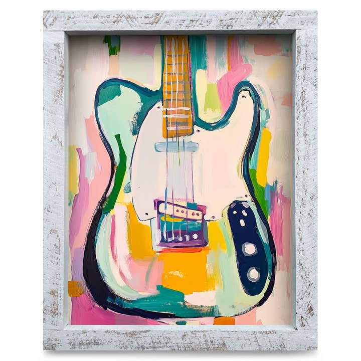 Colorful Guitar | Real Wood Framed Wall Art Print for wholesale by Mill Wood Art