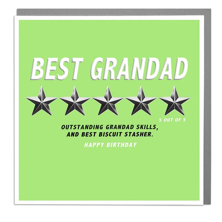 Grandad Five Star Birthday Card by Lola Design for wholesale by Lola Design Ltd