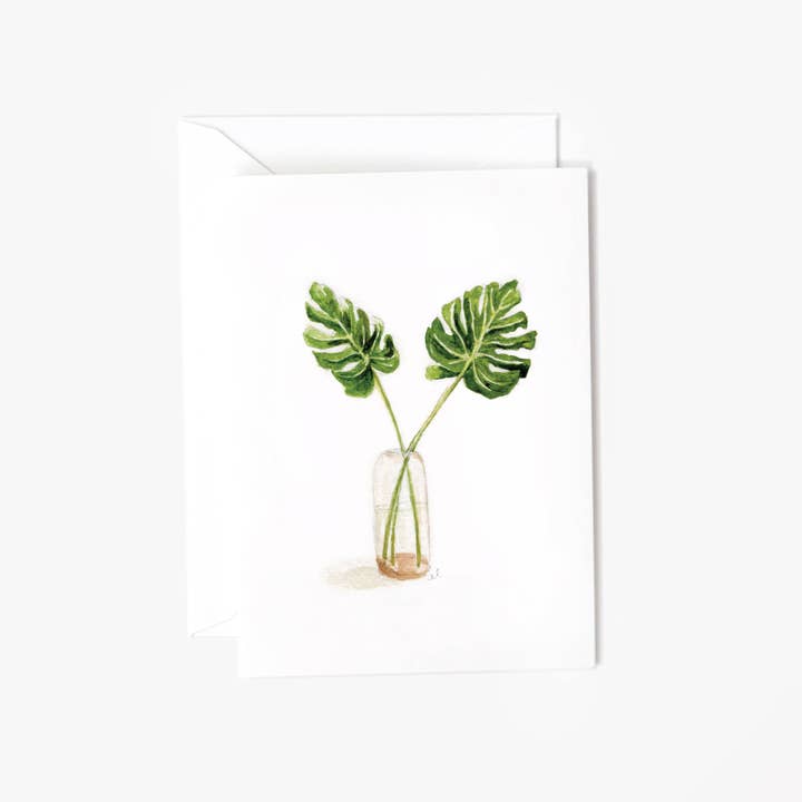 monstera leaves mini notecard for wholesale by emily lex studio