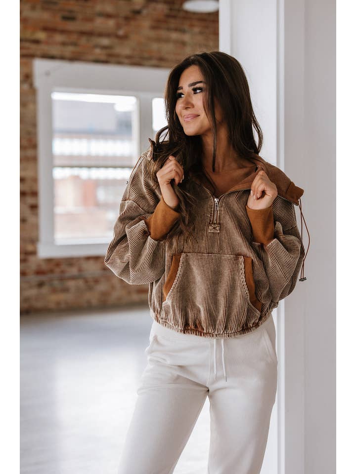 Chestnut Matty Corduroy Hoodie | S-XL for wholesale on Faire