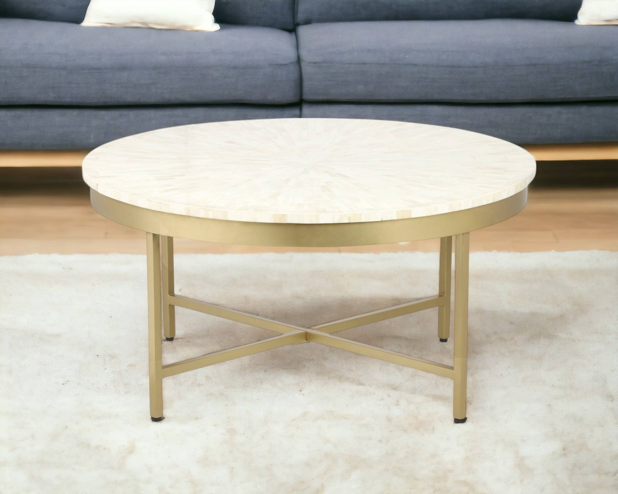 HomeRoots - Wholesale Coffee Table - 18" Ivory And Gold Wood And Steel Round Coffee Table1